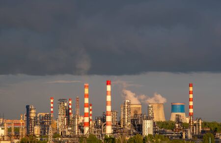 A working petrochemical plant at sunset. Industrial landscapeの写真素材