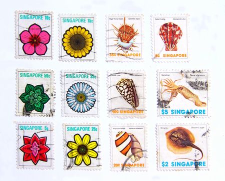 Fauna -Flora, old postage more than 20 years old of Singaporeの写真素材
