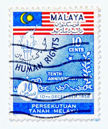 Human Rights,old postage more than 20 years old of Malaysiaの写真素材