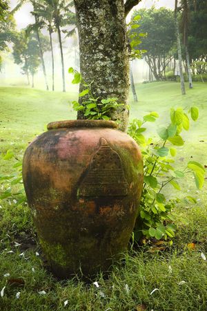 decorative clay jug golf course typical Indonesianの写真素材