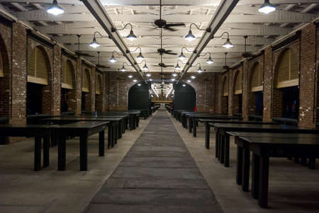 Empty market halls of Charleston city market at nightの写真素材