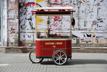 Vending cart for roasted chestnuts in Istanbul, Turkeyの写真素材