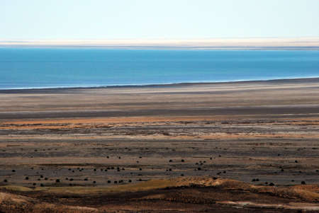 View over Pastel Colored Aral Sea in Uzbekistanの写真素材