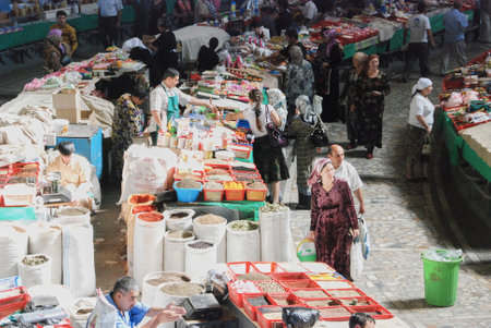 Central Market Hall in Tashkent Uzbekistan on a busy dayのeditorial素材
