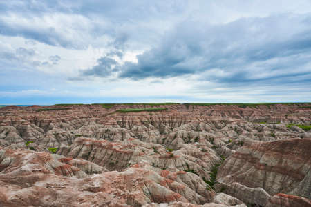 View over pinnacles in Badlands National Park South Dakotaの写真素材