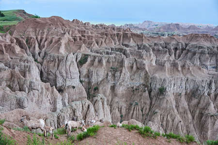 View over pinnacles in Badlands National Park South Dakotaの写真素材