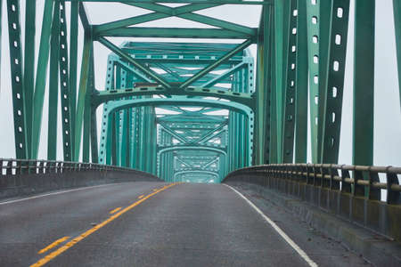 Crossing Columbia River over Astoria Megler Bridge Oregonの写真素材