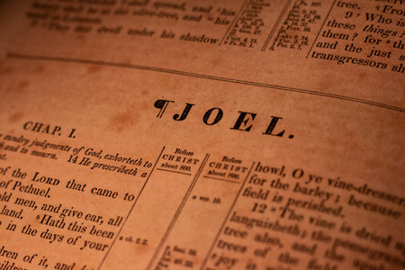 Close up of the word Joel in an old dictionary.