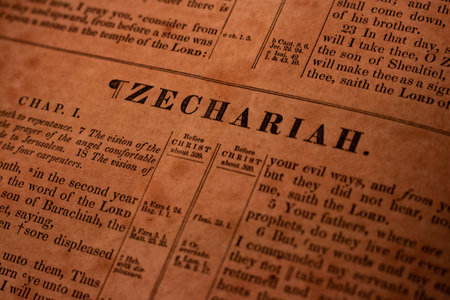 Close up of the word Zechariah in a dictionary.