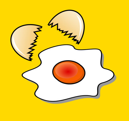 vector illustration of a broken egg popping its contents, perfect for animation, coloring books, advertisements, etcのイラスト素材