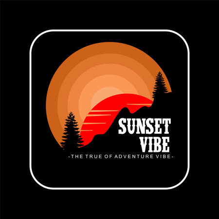 ILLUSTRATION VECTOR OF SUNSET VIBE IN HILLのイラスト素材