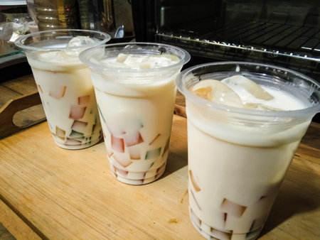cold drink called yakujel consists of yakult, milk, jelly. very suitable to quench thirst..fresh and healthyの写真素材