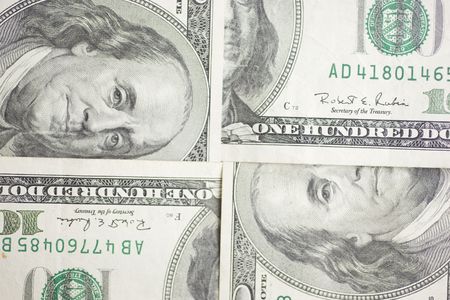 Unique pattern of 100 bills woven in horizontal frame の写真素材