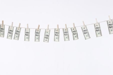 One Hundred dollar bills on a clothesline の写真素材