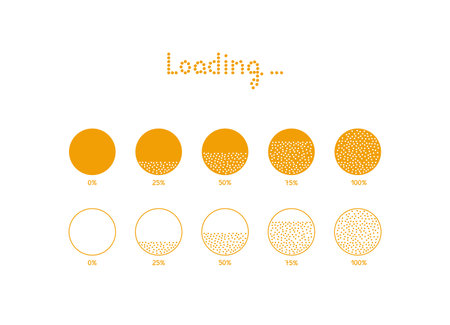 Progress loading bar with dots, set of doodle icons. Hand-drawn sketch vectorのイラスト素材