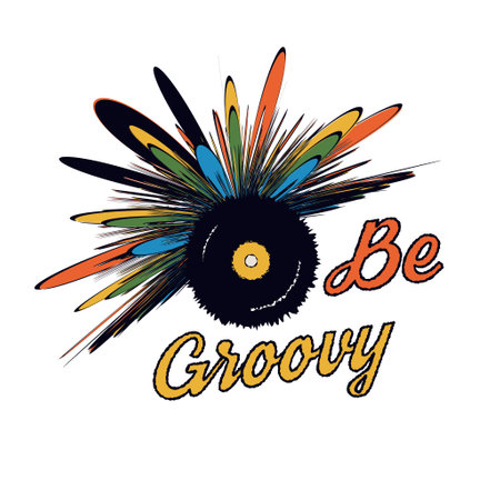 Retro poster print with vintage hippie colors. Groovy abstract illustration. Be groovy bannerのイラスト素材