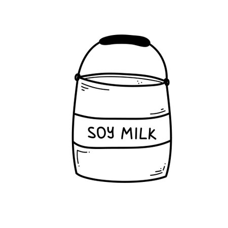 A bucket of soy milk in doodle style. Hand drawn barrel of soy drink. A can. Vector illustration isolated on white backgroundのイラスト素材