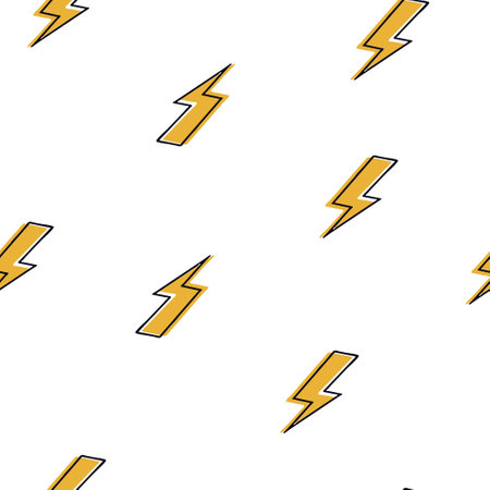 Seamless retro groovy pattern. Groovy power. Cartoon naive vector design with lightning. Style of the 60s, 70s, 80s. Print for fabric, wrapping paper, stationery power backgroundのイラスト素材