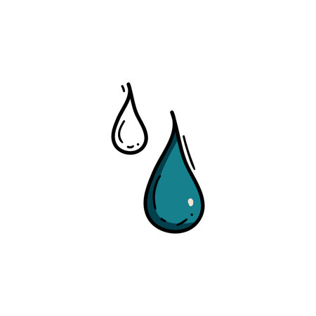 Water drop icon in doodle sketch lines. Color hand drawn illustration. Two dropsのイラスト素材