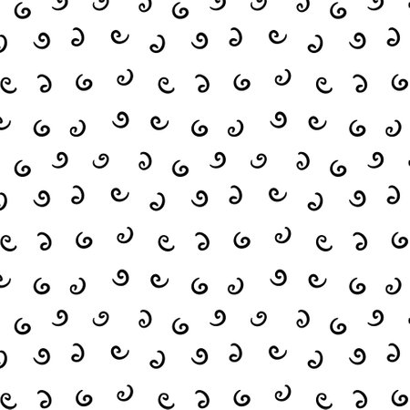Hand drawn seamless curlicues pattern. Doodle decorative abstract background with shapes, squiggles, hooks, curlicues, commasのイラスト素材