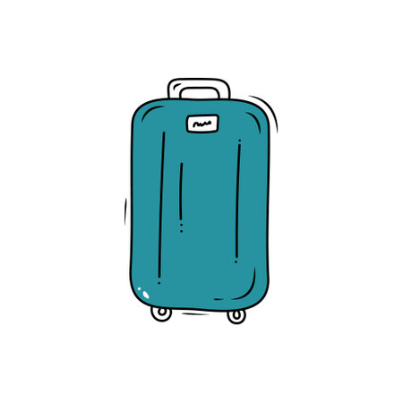Suitcase on wheels, line, hand drawn doodle style. Suitcase, baggage, travel bag.のイラスト素材