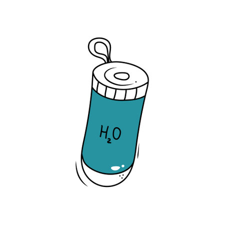 Sports water bottle hand drawn outline doodle icon. Plastic water container, thirst and refresh, energy concept. Vector sketch illustration for print, web, mobile and infographics on white background.のイラスト素材
