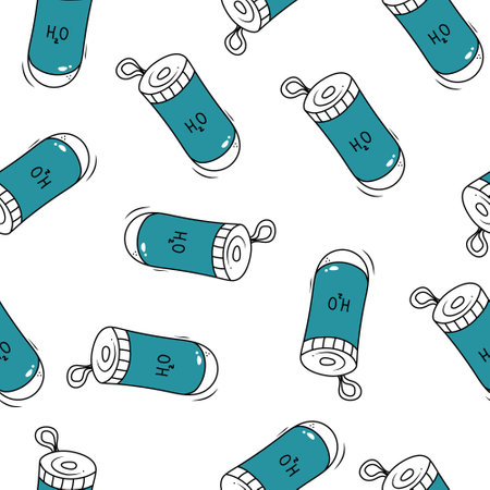 hand drawn h2o bottle seamless backgroundのイラスト素材