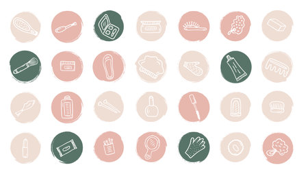 Beauty and Cosmetics highlights. Make up vector icon set. Graphic elements. Vector illustration.のイラスト素材