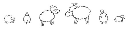 Doodle sheep set. Cute lambs. Vector illustration for textil design, for kids, coloring bookのイラスト素材