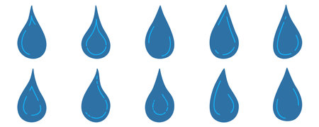 Doodle water drops of different shapes. Hand drawn sketch vector illustration of blue tears.のイラスト素材