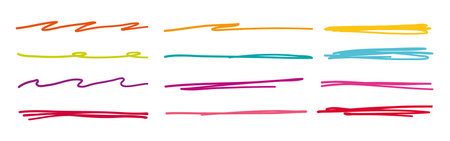 Color swift crossed and wavy underlines. Lines by pen, pencil, marker. Vector strokes isolated on white background.のイラスト素材