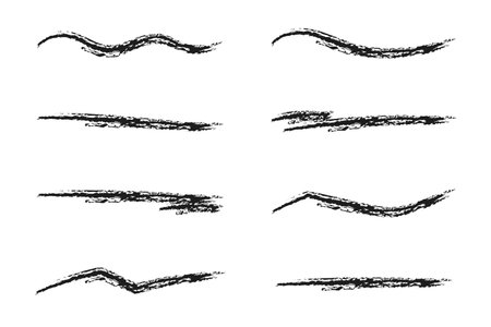 Hand drawn pencil lines. Vector charcoal smears. Underline pen set. Doodle style sketch lines. Horizontal wavy strokes with rough edges.のイラスト素材