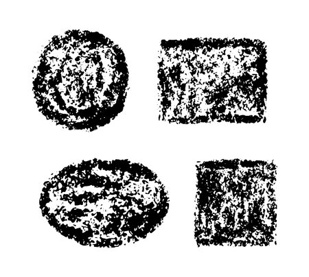 Crayon geometric shapes. Chalk square, circle, rectangle, oval, quadrilateral. Handwriting vector figures. Kids pencil illustration for poster, textureのイラスト素材