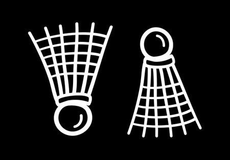 Doodle Badminton Icons set. Sport vector illustration on black backgroundのイラスト素材