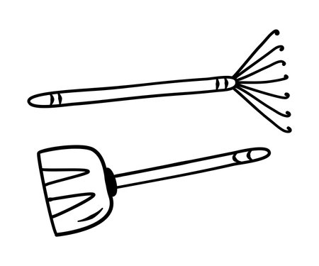 Doodle garden set related illustration such as shovel, rake and more. Leaf cleanup.のイラスト素材
