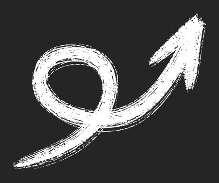 Hand drawn Grunge Swirl Arrow. Brush Stroke Directional Element. Perfect for infographics, user interface elements, presentations, highlight design, creative layouts. Isolated on black background for easy integration.のイラスト素材