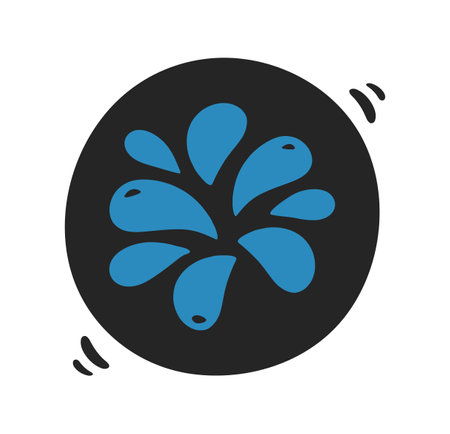 Doodle water drop splash. Hand drawn sweat tear, blue liquid in playful cartoon style. Minimalist water splash icon with soft shapes and rounded droplets. Ideal for skincare, weather, eco, hydration, or cartoon-style UI elements. Isolated on white.のイラスト素材