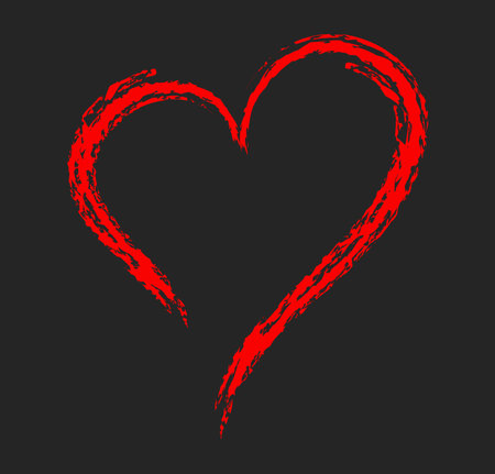 Chalk hand drawn heart in crayon style on black background. Symbol of love. Romantic sketch design with textured lines, perfect for Valentines Day, wrapping paper, kids products, textile, packaging, digital backgrounds, and stationery. Editable vector for creative design projects.のイラスト素材