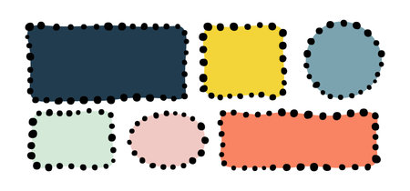 Hand drawn dotted frame set. Doodle color vector shapes and frames for social media. Kids abstract text box by marker. Round Polka Speech bubble blobs for dialogのイラスト素材