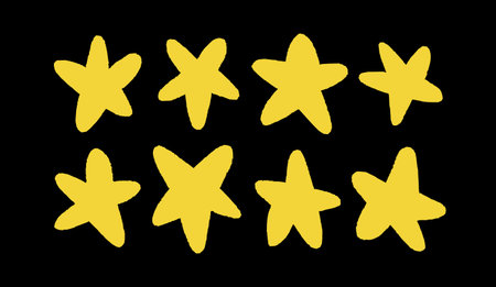 Star hand crayon collage in a dynamic sticker look featuring collection of yellow hand drawn stars...