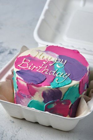 Small bento cake as a gift for the holiday. Korean style cakes in a box for one person.