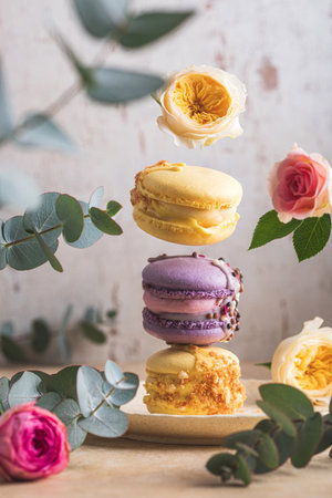 Macarons with tropical and currant flavor.の写真素材