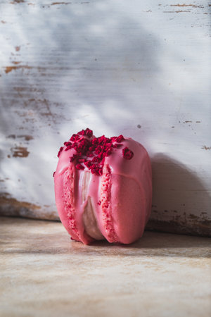 Macaron cake with raspberry filling.の写真素材