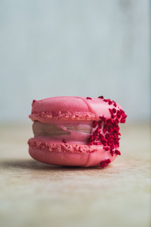 Macaron cake with raspberry filling.の写真素材