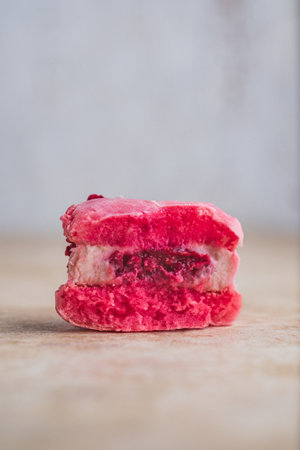 Macaron cake with raspberry filling.の写真素材