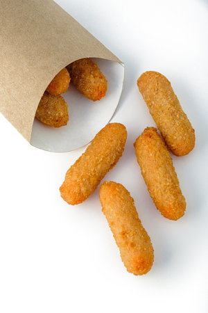 Cheese sticks fries on a white background.