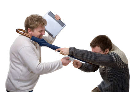 the two men revenue sharing on white backgroundの写真素材