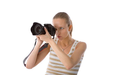 the young pretty woman with photographic camera