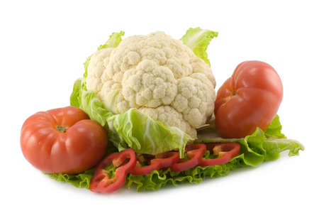 the still life from tomatoes, pepper, cauliflower and saladの写真素材
