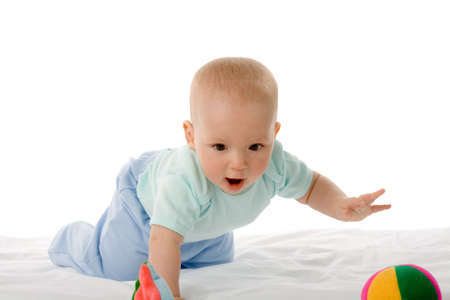 the playing little boy on white backgroundの写真素材